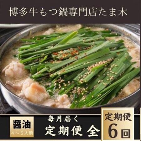 【毎月定期便】【博多牛もつ鍋専門店たま木】牛もつ鍋セット 醤油味(4～5人前) 牛もつ800g全6回_肉 もつ鍋 牛肉 鍋 鍋セット  惣菜・加工品 肉 鍋 なべ ナベ  定期便 定期便  _【配送不可地域：離島】【4057708】