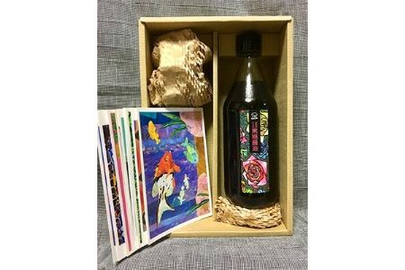 【オリジナルアートセット6】ポストカード(10枚)・黒糖醤油(500ml)【1084755】