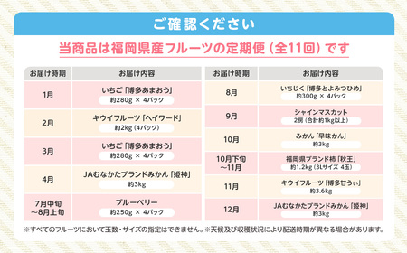 【定期便/年11回】JAむなかた厳選！旬のフルーツ定期便【JAほたるの里】_HB0171