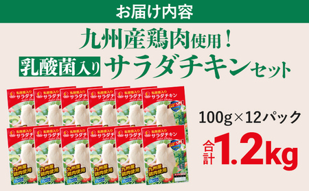 九州産鶏肉使用 乳酸菌入りサラダチキンセット 合計1.2kg 100g 12パック サラダチキン 乳酸菌 ヘルシー シールド乳酸菌 M-1 サラダ チキン プレーン 福岡県 福岡 九州 グルメ お取り寄せ