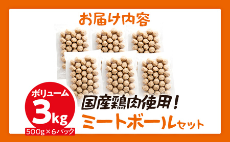 ボリューム3.0kg 国産鶏肉使用 ミートボールセット ミートボール プレーン あっさり 国産 鍋 スープ お弁当 おつまみ おかず おやつ 福岡県 福岡 九州 グルメ お取り寄せ