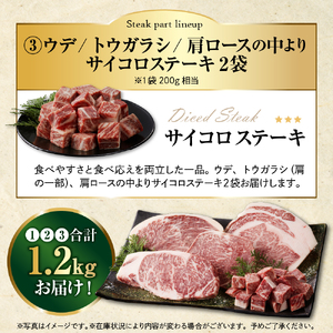 放牧牛“花子”のステーキ食べ尽しセット1,200g(約1.2kg)【er008-012】200g × 6枚 北海道 えりも町 ブランド 牛 放牧牛 花子 サーロイン リブロース ランプ イチボ シンタマ トモサンカク 肩ロース ウデ トウガラシ 肩ロース サイコロステーキ 人気