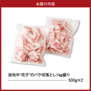 放牧牛“花子”のバラ切落し１ｋｇ盛り【er008-015-a】牛肉 切落とし バラ 盛り 国産 国産牛 国産牛切り落とし 放牧牛 バラ肉 薄切り すき焼き 牛丼 しゃぶしゃぶ お取り寄せ グルメ 北海道産 北海道 えりも町