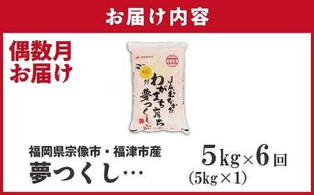 【米定期便】【年6回偶数月】【2026年2月発送開始】JAよりお届け！福岡県ブランド米「夢つくし」 5kg（5kg×1袋）×6回 計30kg[G5042b]