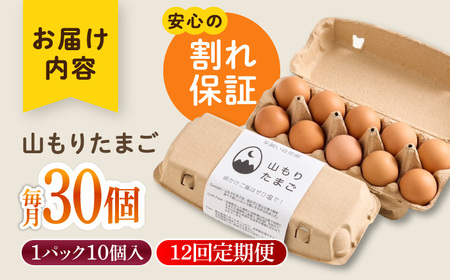 【12ヶ月定期便】平飼い 山もりたまご 30個 安心安全 おいしさに感動 たまご 卵 高級卵 平飼い 安心安全 飼料にこだわり 成長剤 ホルモン剤 添加物不使用 12回定期便