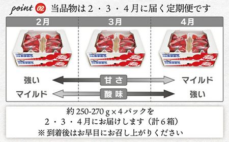 M870-0【2026年2月~4月配送】博多あまおう 250g~270g×4パック【3回定期便】