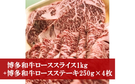 M53「博多和牛」ロース【スライス１キロ・ステーキ１キロ(250g×4枚)】