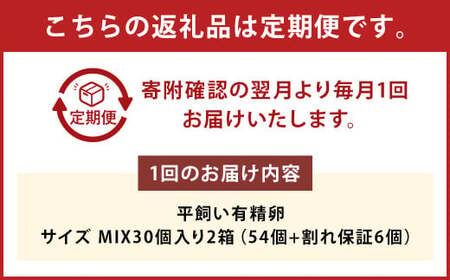 【定期便3回】【平飼い有精卵】60個入（54個+割れ保証6個） 合計180個 たまご 卵 玉子 鶏卵 平飼い 有精卵 定期便