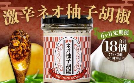【6回定期便】 激辛ネオ柚子胡椒 3個セット 計18個（75g×3個×6回） ゆず胡椒 ゆずこしょう 胡椒 柚子 ゆず にんにく ごま油 青唐辛子 常温