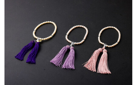 【念珠入れ(柄入り)房(紫色)】 アコヤ 真珠念珠 数珠袋付き 女性用 国内加工 高品質 パール 法具