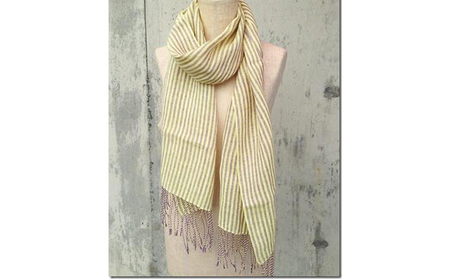ito to iro 手染め・手織り仕上げ　「ストール」パープル×クリームイエロー太ストライプ ファッション小物