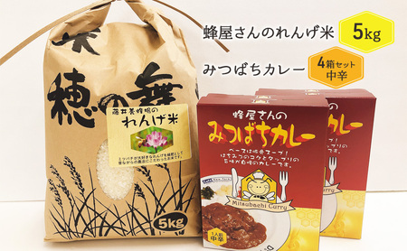 米 レトルト カレー セット れんげ米 5kg オリジナルみつばちカレーセット 200g×4 お米 こめ コメ 藤井養蜂場