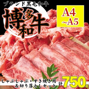 数量限定 博多 和牛 A4～A5 しゃぶしゃぶ すき焼き 750g セット（スライス 250g・切り落とし 500g）配送不可：離島 