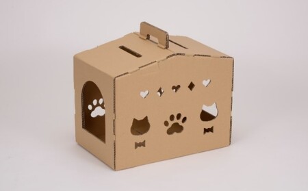 ダンボール ねこハウス ペット用品 猫の顔 肉球の形 覗き窓 かわいい 爪とぎ付き ストレスケア デコレーション 耐久性 安定性 簡単 組立 解体 