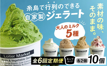 【全6回定期便】行列のできる アイスクリーム 屋 ジェラート 10個 （大人味5種×各2個） アイス 食べ比べ ギフト スイーツ プレゼント 糸島 / LoiterMarket ロイターマーケット [AGD021]