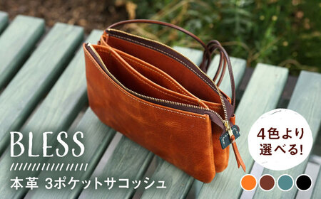 【経年変化を楽しむ】本革 3ポケット サコッシュ 革小物 革バッグ 糸島市 / BLESS[AAA034]