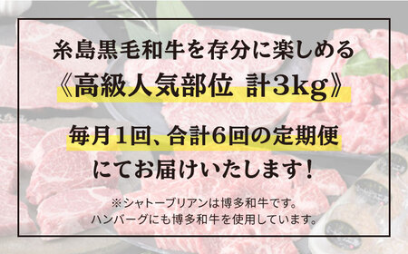 【全6回定期便】 糸島 黒毛和牛 食べ比べ セット 2人前 約3kg 糸島 / 糸島ミートデリ工房 [ACA110] 牛肉定期便 牛肉セット定期便 牛肉バラエティ定期便