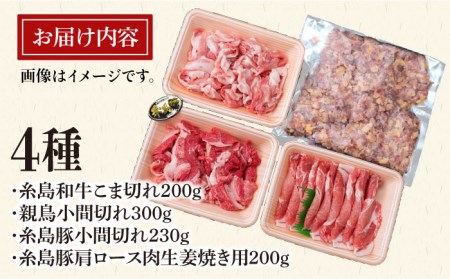【全12回定期便】牛肉 豚肉 鶏肉 日常使いの精肉セット 930g 2-3人前 4種 糸島市/糸島ミートデリ工房[ACA195]
