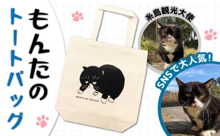 【 SNSで人気の猫 / 糸島観光大使】【 もんた 】キャンバス トートバッグ  糸島市 / Basismall  猫 ネコ 観光大使 [AXL003]