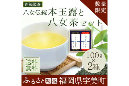 お茶 飲み比べ 八女伝統 本玉露 八女煎茶 2種 お茶 [um40azo790005]