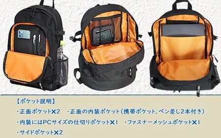 撥水、軽量、ボックスロゴがお洒落な 9ポケット 25Lリュック 「マスタード」 WZ005-6