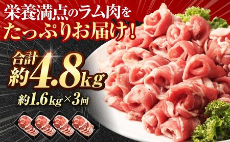 【全3回定期便／3ヵ月】ラムロール肉スライス 1.6kg 400g×4パック【道産子の伝統食材】 ｜ ラム