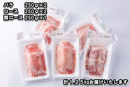 北海道産 豚肉 しゃぶしゃぶ 3種 計 1.25kg (250g×5パック) ロース バラ 肩ロース