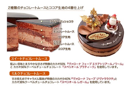 北海道・新ひだか町のクリスマスケーキ『プレミアムショコラ』ちょっとリッチなチョコレートケーキ【お届け予定：12/20～12/24】冷凍発送