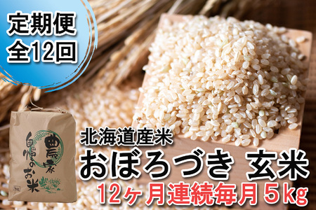 ＜ 定期便 12回 ＞ 北海道産 希少米 おぼろづき 玄米 5kg 北海道 新ひだか町