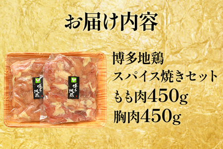 博多地鶏 スパイス焼きセット 肉の駅KING もも 胸肉 900g (450g×2p) 焼肉 九州産 冷凍 取り寄せ 送料無料