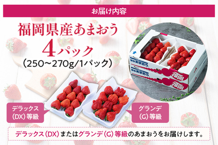 福岡産【冬】あまおう 4パック 合計約1000g~1080g 約1kg （1パックあたり約250g~約270g） いちご 苺 果物 フルーツ 九州産 福岡県産 冷蔵 送料無料