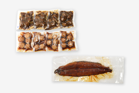 A1440.うなぎの蒲焼２尾＆デミ味ミート＆照り焼きチキンボール４０個（２種×２０個）【新宮町レインボーセット】