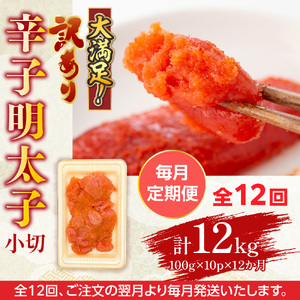 【毎月定期便】大満足!訳あり辛子明太子　小切1kg(100g×10p)全12回　AO057