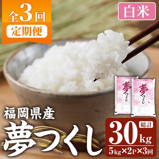 ≪令和7年産≫【3回定期便・白米】【食味鑑定士厳選】福岡県産 夢つくし(総計30kg・5kg×2袋×3回) 白米 米 お米 おこめ ごはん ゆめつくし ご飯 常温 福岡県産 ブランド米 定期便 定期 頒布会 常温 常温保存 【ファインリョーコク】as34-013