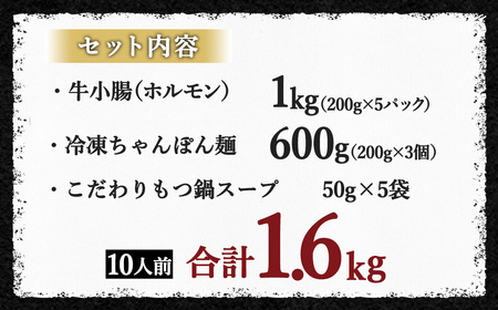 国産 牛もつ鍋 10人前 牛もつたっぷり1,000g 冷凍ちゃんぽん 濃縮スープ