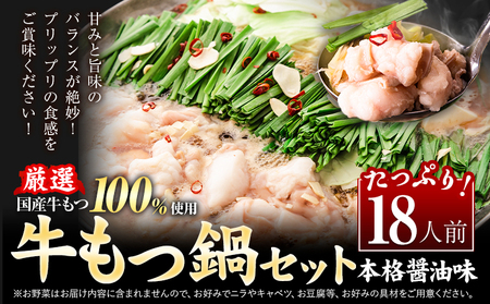もつ鍋 もつ鍋セット 18人前（2人前×9セット） 本格醤油味 ちゃんぽん付き 国産牛小腸100％使用 送料無料《30日以内に出荷予定(土日祝除く)》 牛もつ 唐辛子 ニンニク セット 博多 国産 ヤマタカ醤油 牛 冷凍食品 冷凍 鍋 鍋セット