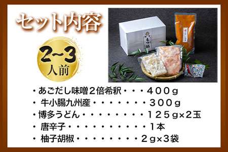 いろはのもつ鍋セット 2~3人前 株式会社いろは《30日以内に出荷予定(土日祝除く)》福岡県 あごだし 味噌 九州産 牛小腸 もつ 鍋 うどん