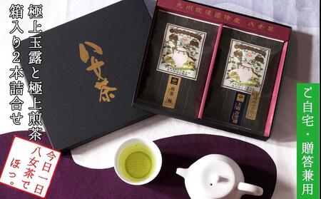 許斐本家14代目おススメの極上玉露と極上煎茶の化粧箱入り2本詰合せ【八女茶老舗 創業300年余】(ギフト対応)