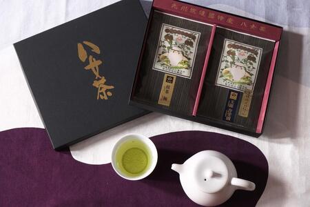 許斐本家14代目おススメの極上玉露と極上煎茶の化粧箱入り2本詰合せ【八女茶老舗 創業300年余】(ギフト対応)