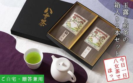許斐本家14代目おススメの玉露と特撰煎茶の化粧箱入り２本詰合せ【八女茶老舗　創業300年余】（ギフト対応）