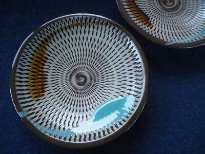 小石原焼飛鉋打掛五寸皿2枚セット直径約15cm(金丸窯) H40