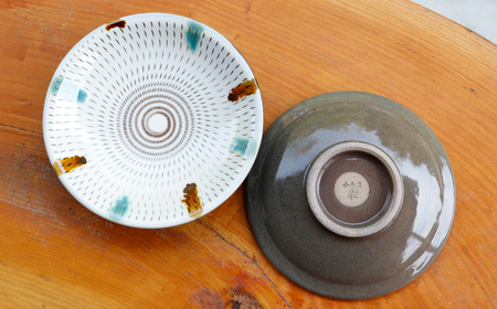 【小石原焼 まるた窯】5寸皿２枚セット（三彩） C9