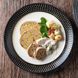 小石原焼 カネハ窯 飛び鉋プレート【特大】(黒×白ツヤ) AA29