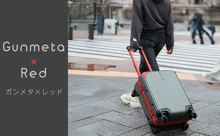 [PROEVO]アルミフレーム スーツケース ストッパー付き 修学旅行に最適ML (エンボス/ガンメタリック×レッド) [12003S]　AY363lm