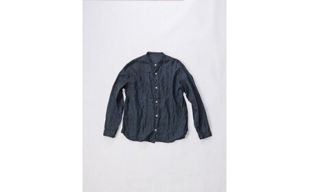 手染めリネン切替シャツ サイズ2 BLACK (泥藍染)　AO051
