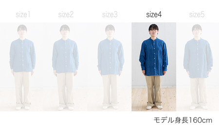リネンシャツ ユニセックス 手染め リネン 切替シャツ サイズ4 INDIGO （藍染） シャツ 天然染料 AO027