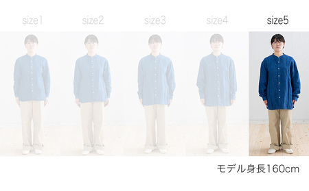 リネンシャツ ユニセックス 手染め リネン 切替シャツ サイズ5 INDIGO （藍染） シャツ 天然染料 AO029