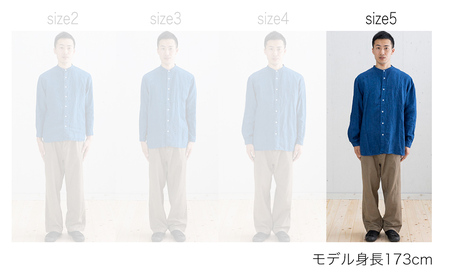 リネンシャツ ユニセックス 手染め リネン 切替シャツ サイズ5 INDIGO （藍染） シャツ 天然染料 AO029