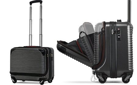 [PROEVO-AVANT] 横型フロントオープン スーツケース 機内持ち込み対応 S（スクラッチ/ガンメタリック） [10022A]　AY123