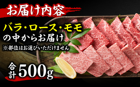 【和牛の旨味を堪能！】博多和牛 焼肉用 500g 焼肉 国産和牛 博多和牛 和牛 BBQ 焼肉用 肉 にく ニク カルビ ロース モモ 広川町/株式会社MEAT PLUS [AFBO069]